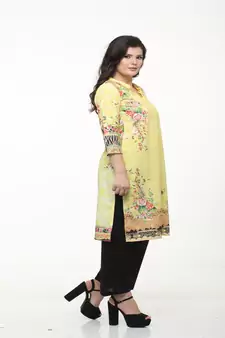 Crepe Yellow Straight digital Kurta