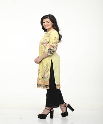 Crepe Yellow Straight digital Kurta 3