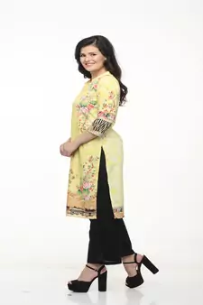 Crepe Yellow Straight digital Kurta