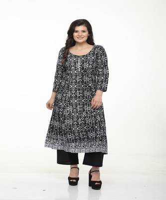 Cotton Black Anarkali Screen Print Kurta 1