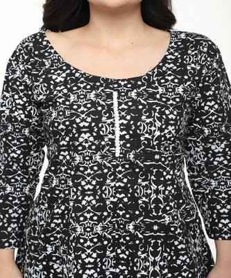 Cotton Black Anarkali Screen Print Kurta 4