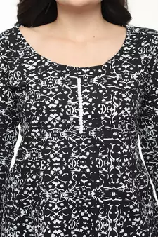 Cotton Black Anarkali Screen Print Kurta