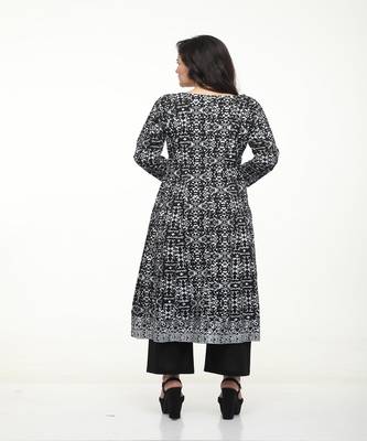 Cotton Black Anarkali Screen Print Kurta 5