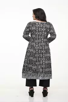Cotton Black Anarkali Screen Print Kurta