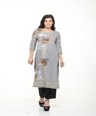 Crepe Grey Straight digital Kurta 1