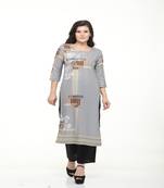 Crepe Grey Straight digital Kurta