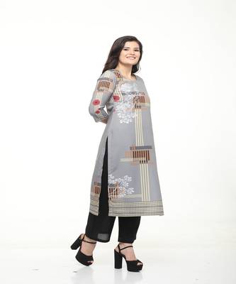 Crepe Grey Straight digital Kurta 2
