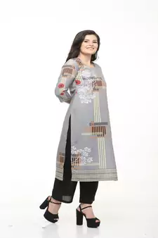 Crepe Grey Straight digital Kurta