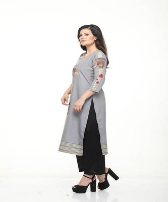 Crepe Grey Straight digital Kurta 3