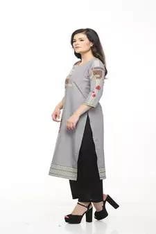 Crepe Grey Straight digital Kurta