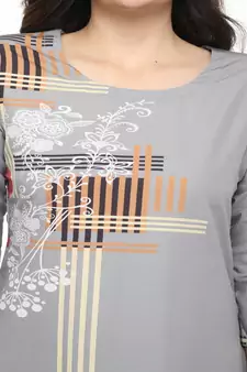 Crepe Grey Straight digital Kurta