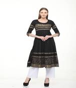 Cotton Black Anarkali Block Printed Kurta