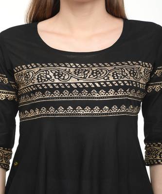 Cotton Black Anarkali Block Printed Kurta 4