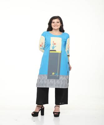 Crepe Sky Blue Straight digital Kurta 1