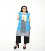Crepe Sky Blue Straight digital Kurta