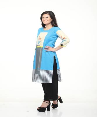 Crepe Sky Blue Straight digital Kurta 2