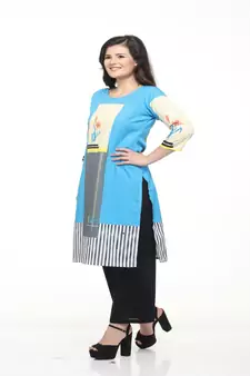 Crepe Sky Blue Straight digital Kurta