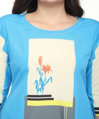 Crepe Sky Blue Straight digital Kurta 4