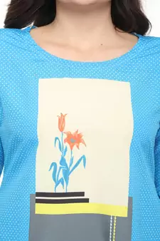 Crepe Sky Blue Straight digital Kurta