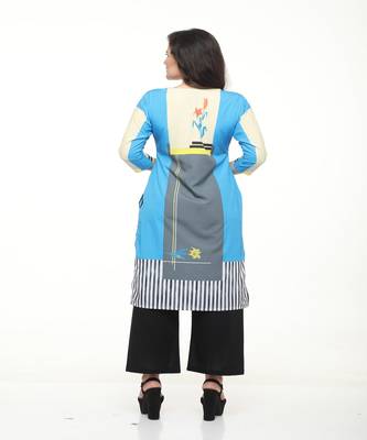 Crepe Sky Blue Straight digital Kurta 5