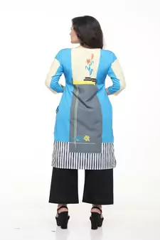 Crepe Sky Blue Straight digital Kurta