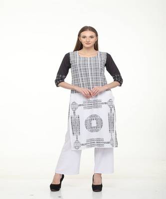 Crepe White Straight digital Kurta 1