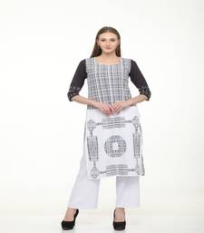 Crepe White Straight digital Kurta