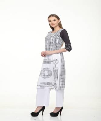 Crepe White Straight digital Kurta 2