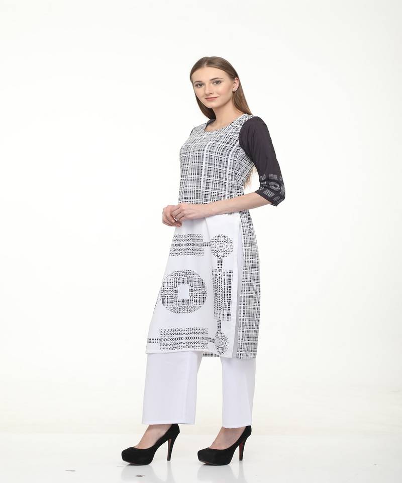 Crepe White Straight digital Kurta