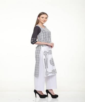 Crepe White Straight digital Kurta 3
