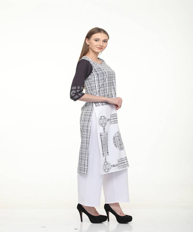 Crepe White Straight digital Kurta