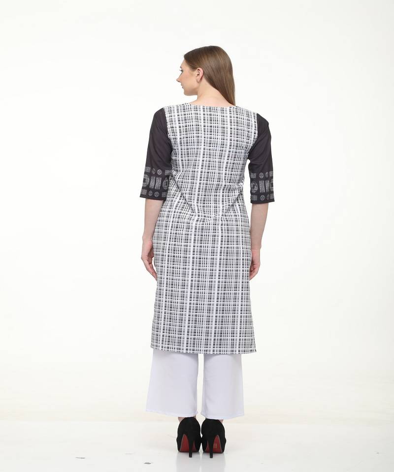 Crepe White Straight digital Kurta