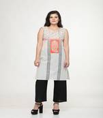 Cotton Off-white Straight Block Printed Kurta