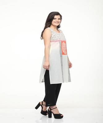 Cotton Off-white Straight Block Printed Kurta 3