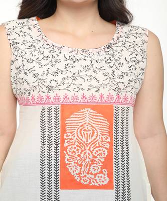 Cotton Off-white Straight Block Printed Kurta 4