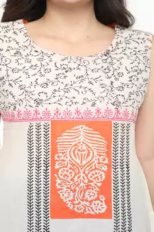 Cotton Off-white Straight Block Printed Kurta