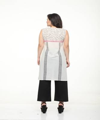 Cotton Off-white Straight Block Printed Kurta 5