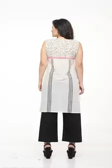 Cotton Off-white Straight Block Printed Kurta