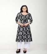 Cotton Black Anarkali Screen Print Kurta