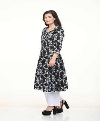 Cotton Black Anarkali Screen Print Kurta 2