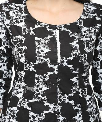 Cotton Black Anarkali Screen Print Kurta 4