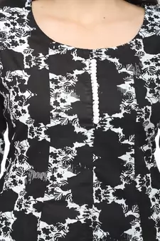 Cotton Black Anarkali Screen Print Kurta