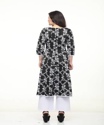 Cotton Black Anarkali Screen Print Kurta 5