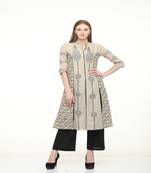 Cotton Grey A-Line Block Printed Kurta