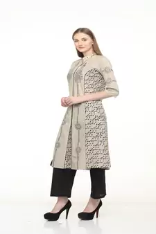 Cotton Grey A-Line Block Printed Kurta