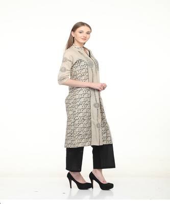 Cotton Grey A-Line Block Printed Kurta 3