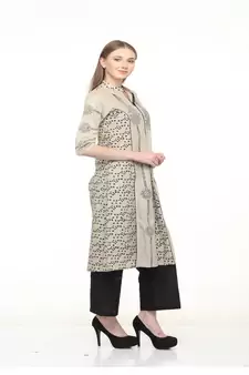 Cotton Grey A-Line Block Printed Kurta