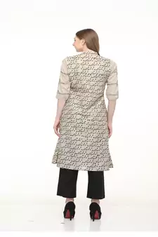 Cotton Grey A-Line Block Printed Kurta