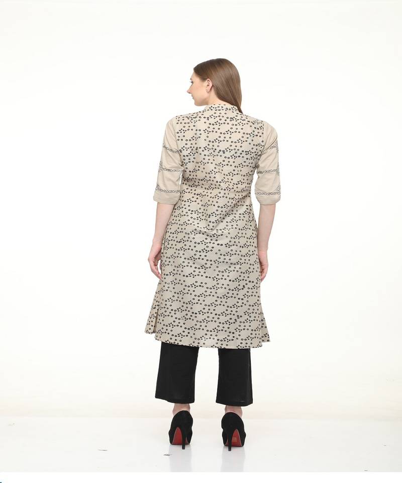 Cotton Grey A-Line Block Printed Kurta
