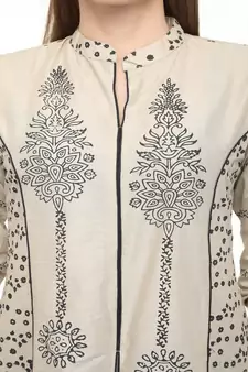 Cotton Grey A-Line Block Printed Kurta